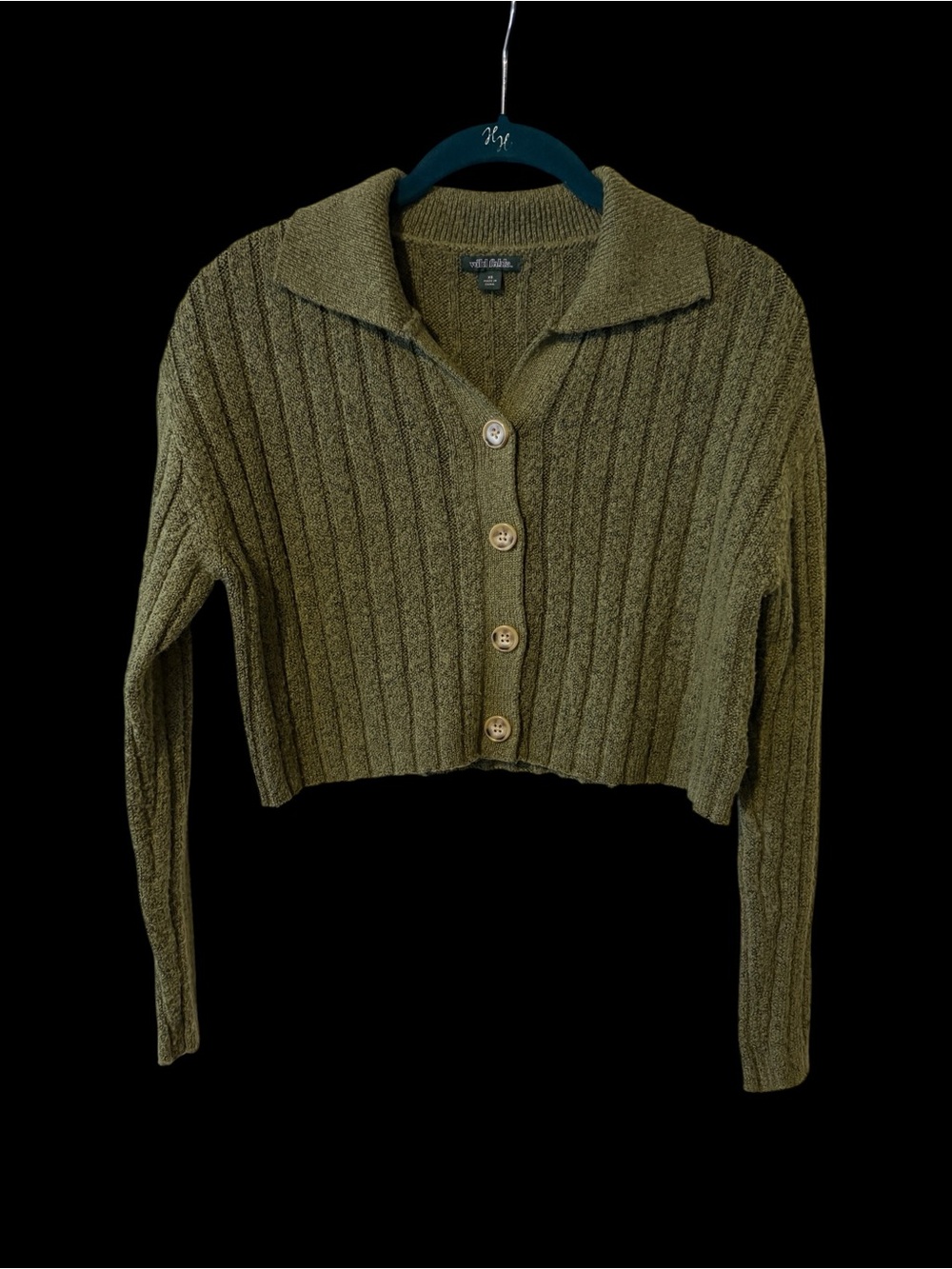 wild fable Olive Green Ribbed Button-Front Cropped Cardigan